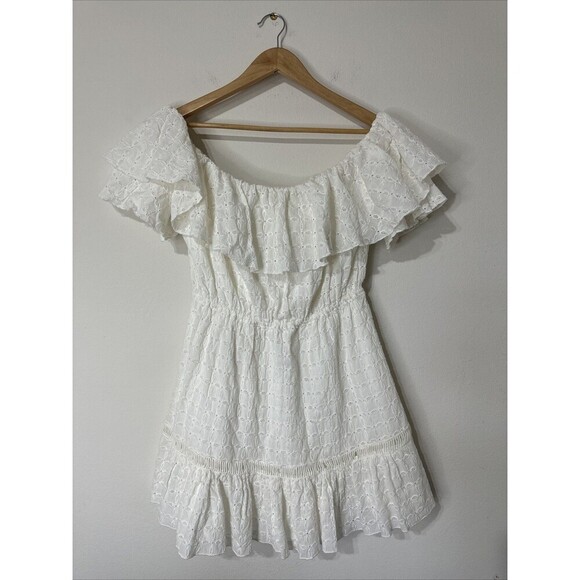 Free People Dresses & Skirts - Free People Soft White Off Shoulder Eyelet Dress Size M Boho Prairie